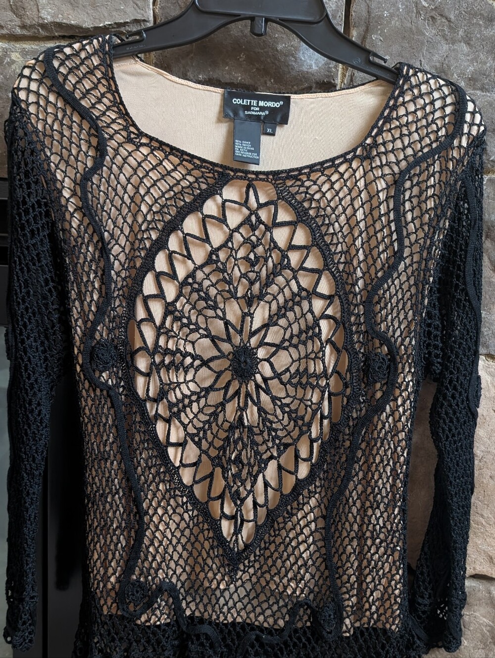 Black Crochet Long-Sleeve Top